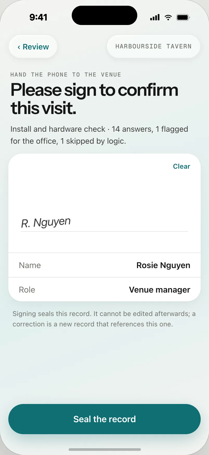 The venue contact signing on the phone